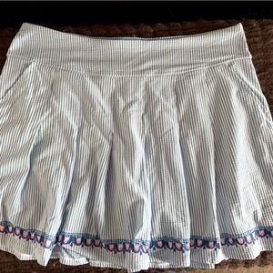 Lilly Pulitzer White and Blue Skater Skorts with Pleated Embellishments